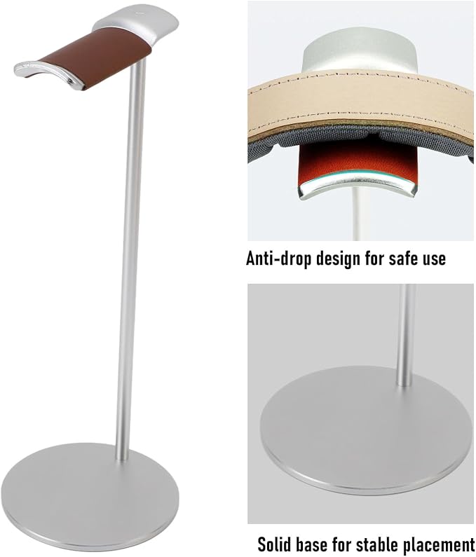 Headphone Stand,Headset Holder,Aluminum Alloy Earphone Stand with Supporting Bar,Solid Base for Most Headphones Size (Silver)