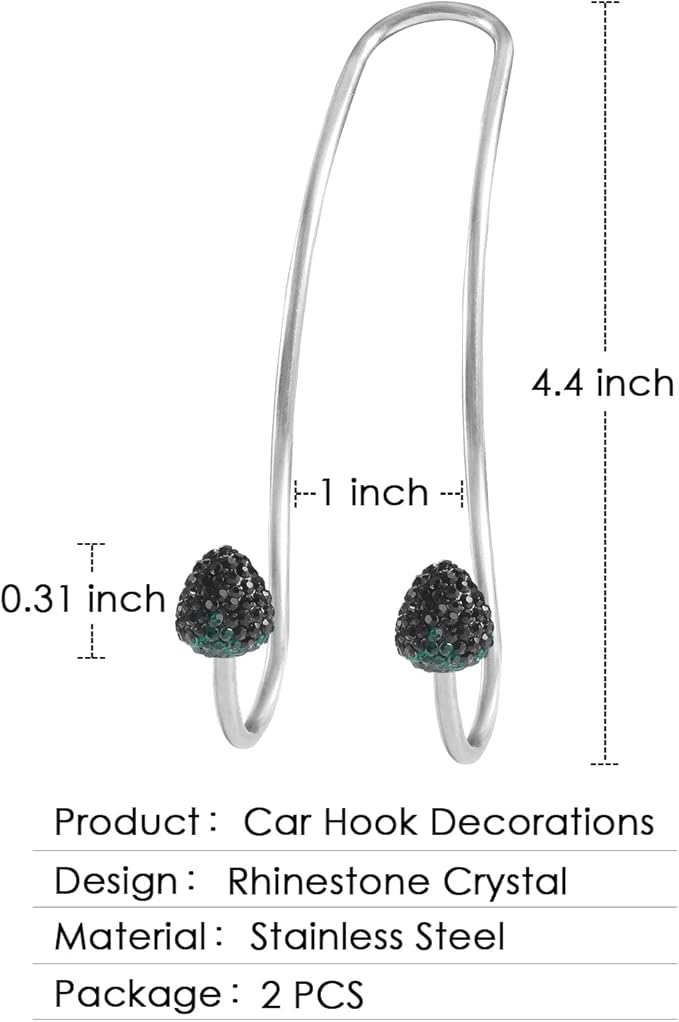 2024 Upgraded Car Headrest Decorations, 2 Pcs Bling Strawberry Shape Purse Hooks, Auto Hangers and Durable Backseat Holder, Storage Universal for SUV Truck Vehicle (Black)