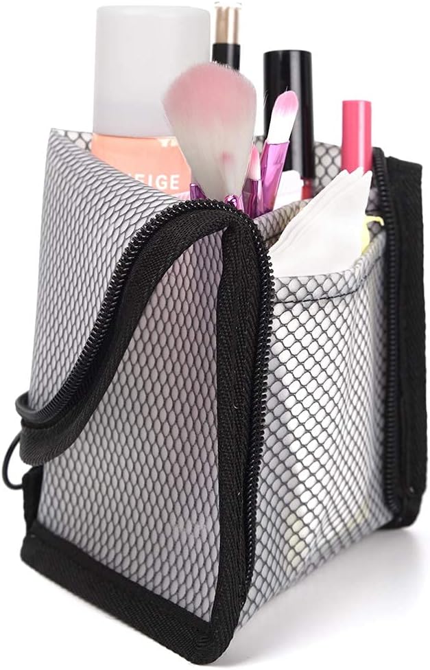 patu Standing Travel Toiletry Bag - Transparent Waterproof PVC Mesh Pouch with Triangle Design for Bathroom Essentials & Personal Care, Black