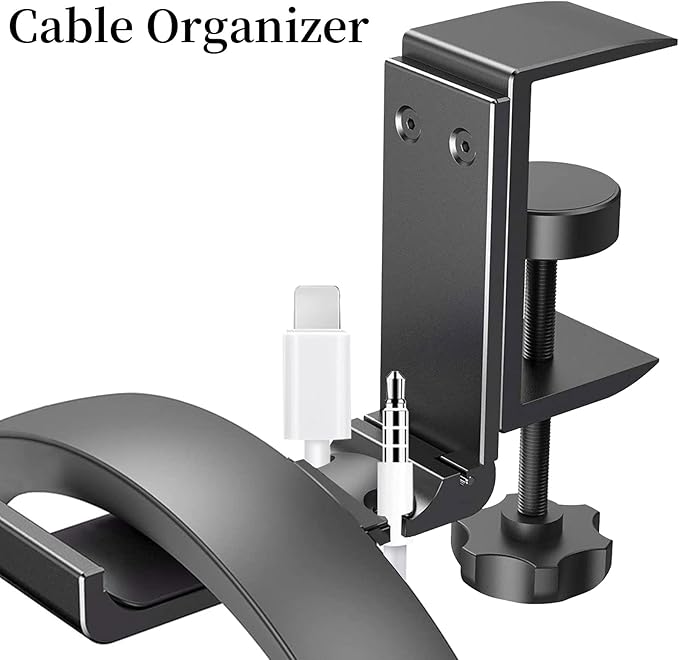 Aluminum Headphone Stand Hanger Foldable with Cable Organizer Headset Holder, Non-Slip Desk Hook Space Save Universal Headphone Mount