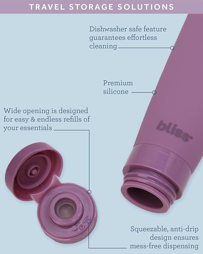 Bliss Travel Bottles Set - 10PC TSA Approved Leak Proof Refillable Travel Size Toiletries Containers for Shampoo Conditioner Lotion & Skincare, Size One Size, Mauve