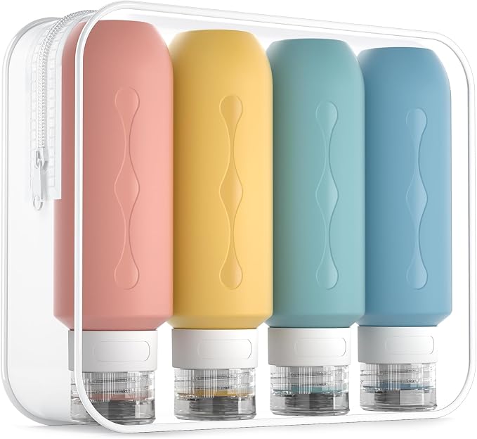 Gemice Travel Bottles for Toiletries, Tsa Approved Travel 6oz Size Containers with Clear Bag, BPA Free Leak Proof Travel Tubs Refillable Liquid Travel Accessories for Cometic Shampoo Lotion