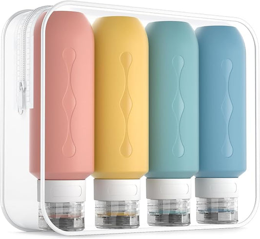 Gemice Travel Bottles for Toiletries, Tsa Approved Travel 6oz Size Containers with Clear Bag, BPA Free Leak Proof Travel Tubs Refillable Liquid Travel Accessories for Cometic Shampoo Lotion
