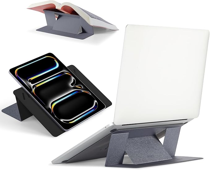 MOFT Invisible Laptop Stand for Desk, Stick-Free Tablet and Computer Stand with Dual-Angle, Foldable&Portable Laptop Riser Holder, Fits 7-11" Tablets&11-14" Laptops, Space Gray (Non-Adhesive Version)