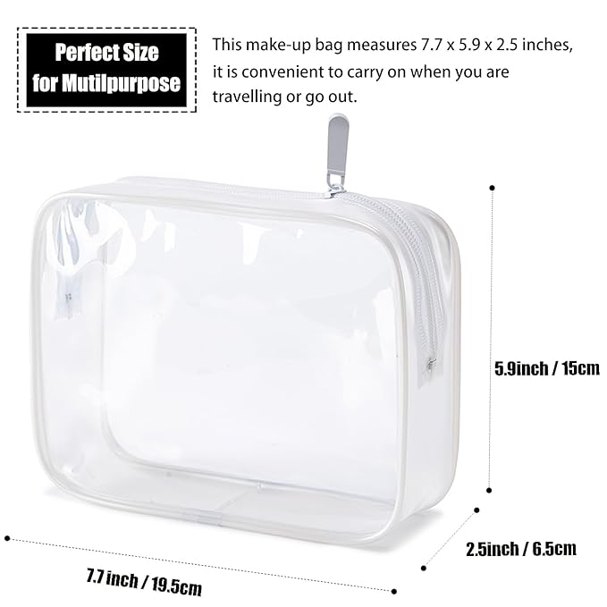 MODENGKONGJIAN TSA Approved Toiletry Bag, 3 Pcs Clear Toiletries Bags Quart Size Travel Makeup Cosmetic Bag for Women Men, Carry on Airport Airline Compliant Bag (Pearl White)