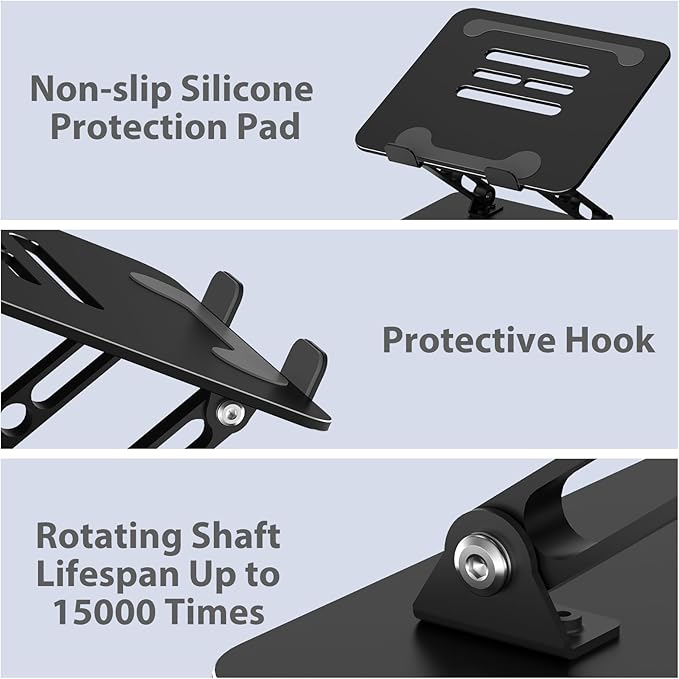 Adjustable Laptop Stand for Desk, Metal Foldable Laptop Riser Holder, Portable Desktop Book Stands, Ventilated Cooling Computer Notebook Stand Compatible with 10-15.6” Laptops