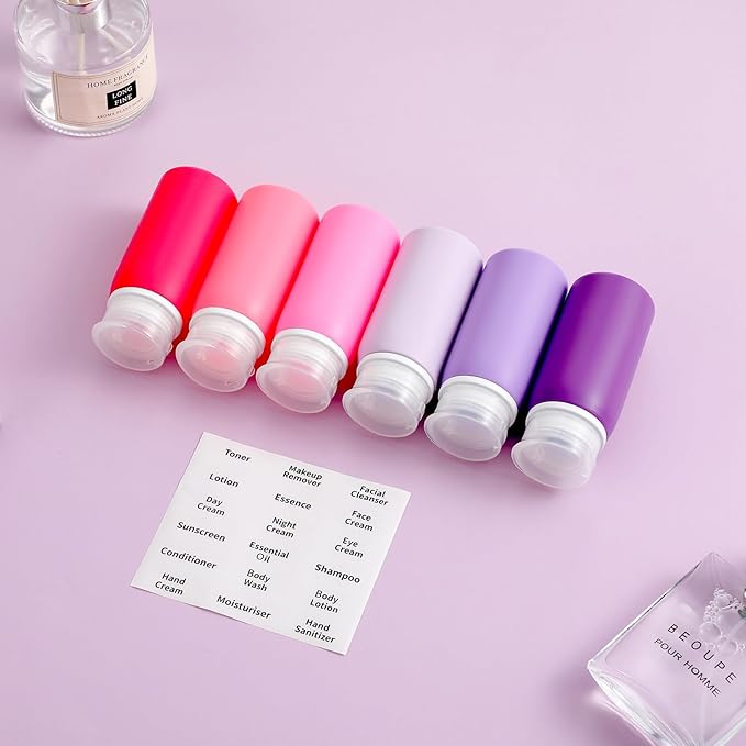 Muslish 6 Pack Travel Bottles for Toiletries - TSA Approved 3oz Leakproof Travel Size Containers, BPA Free Silicone Refillable Squeezable Bottles, Travel Essentials for Shampoo and Conditioner (Pink)