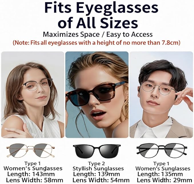 Car Sunglass Holder-Leather Magnetic Large Glasses Case,One-Handed Eyeglass Clip,Universal Auto Sun Visor Accessories