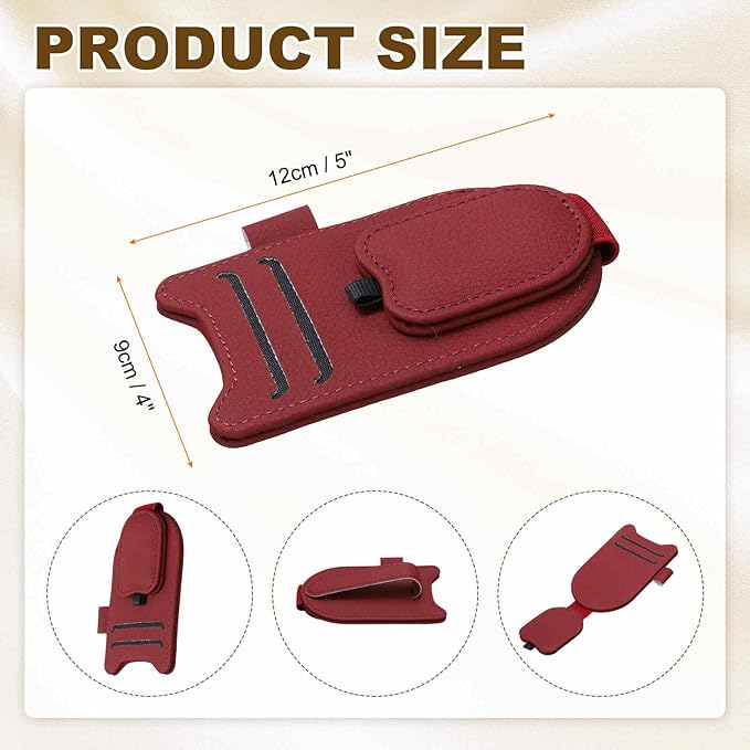 HARFINGTON 1 Pcs Sunglass Holder for Car Magnetic Leather Glasses Holder Universal Visor Sunglasses Clip Car Accessories Interior for Glasses Ticket Cards,Wine Red