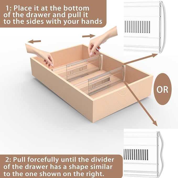 3 Pack Adjustable Heavy-Duty Drawer Dividers for Clothes,5" High Expandable From 13-21" Clear Drawer Organizers, PC Plastic Separators for Dresser/Bedroom/Bathroom/Kitchen/Office Storage