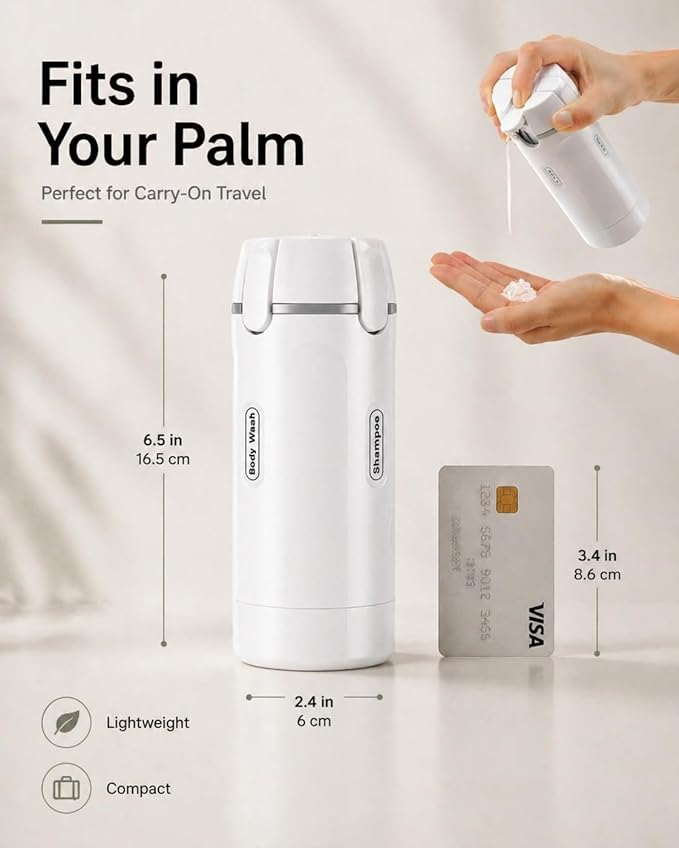 4 in 1 Travel Dispenser Bottle, TSA Approved Leak Proof Refillable Toiletry Containers for Shampoo, Conditioner, Lotion & Skincare – Easy Clean Travel Bottles for Gym, Business
