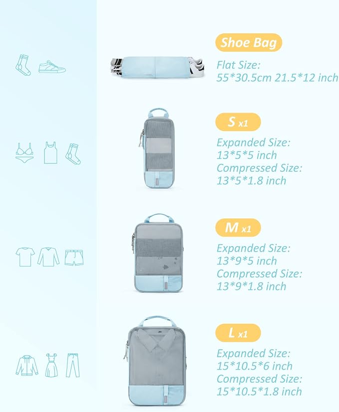 BAGSMART 6 Set /4 Set/2 Set Compression Packing Cubes for Travel, Lightweight Luggage Organizer Bags, Durable Space Saver Bags Travel Essentials