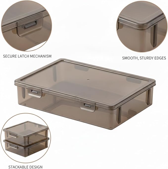 Stackable Document Storage Box with Lid, Rigid PP Plastic File Organizer for Letter & A4 Papers, Brown