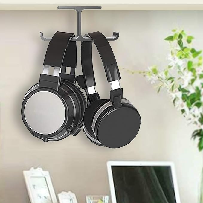 Headphone Hanger Stand Under Desk Hook Aluminum Stick-On Adhesive Dual Headsets Holder Mount PC Gaming Accessories for All Headphones
