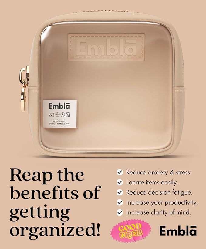 Embla Clear Small Makeup Bag for Purse Cute Mini Make Up Nylon Organizers Tiny Cosmetic Bags for Women Girls Little Toiletry Travel Pouches Zipper Skincare Pouch Organizer Beige