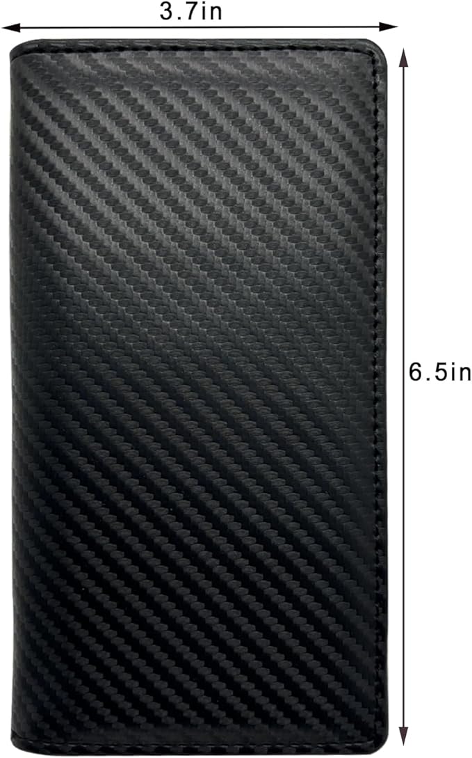Sanlykate Leather Checkbook Cover for Men and Women, RFID Blocking Check Book Case Card Holder with Free Divider, Standard Register Duplicate Checks with pen inserts, Black Carbon Fiber