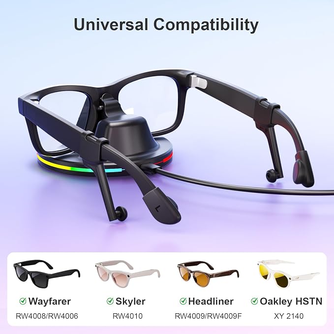 Charging Stand for Ray-Ban Meta Smart Glasses, Charging Dock Compatible with Wayfarer/Headliner/Skyler & Oakley HSTN Accessories for RayBan Meta Charger Station with Pair Ear Tips and Ear Grips