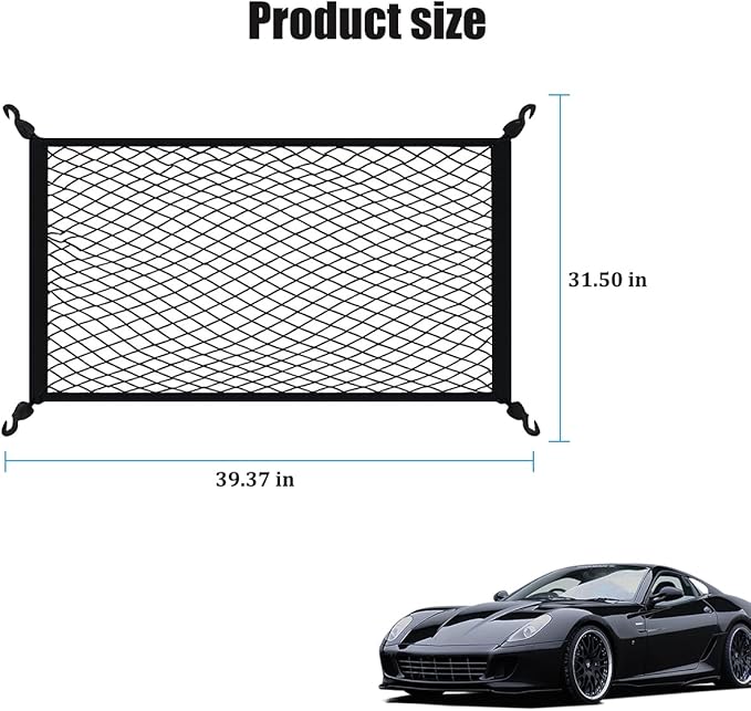 Car Cargo Net, 39.37" x 31.5" Elastic Stretchable Adjustable Vehicle Trunk Mesh Nets with Hook, Automotive Cargo Netting Storage Organizer, Universal for SUV Motorhome Lorry