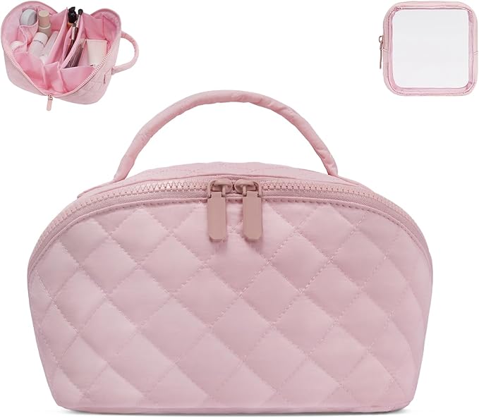 Makeup Bag,Quilted Puffer Cosmetic Bags,Travel Toiletry Bag for Women,Large Capacity Waterproof Make up Bag Set