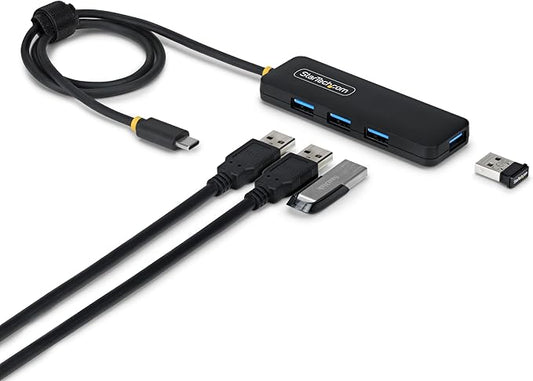 StarTech USB-C 4-Port Hub, SuperSpeed 5Gbps, 4 × USB-A Adapter, Bus-Powered Portable Hub with Extra Long 2 ft Cable, Plug-and-Play for MacBook, Dell, Chromebook, PC & Peripheral Devices