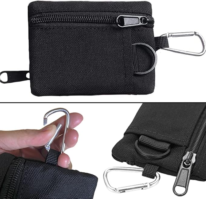 Tactical Keychain Pouch - Military Mini Size Belt Gear EDC Pocket Organizer as Coin Purse ID Card Holder Car Fob Key Waist Case Wallet Headset Pack (Black)