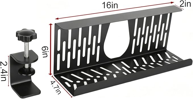 Under Desk Cable Management Tray, Cord Organizer for Desk Cable Management Tray Under Desk with Clamp for Home Office, Standing Desk(1Pack，Black)