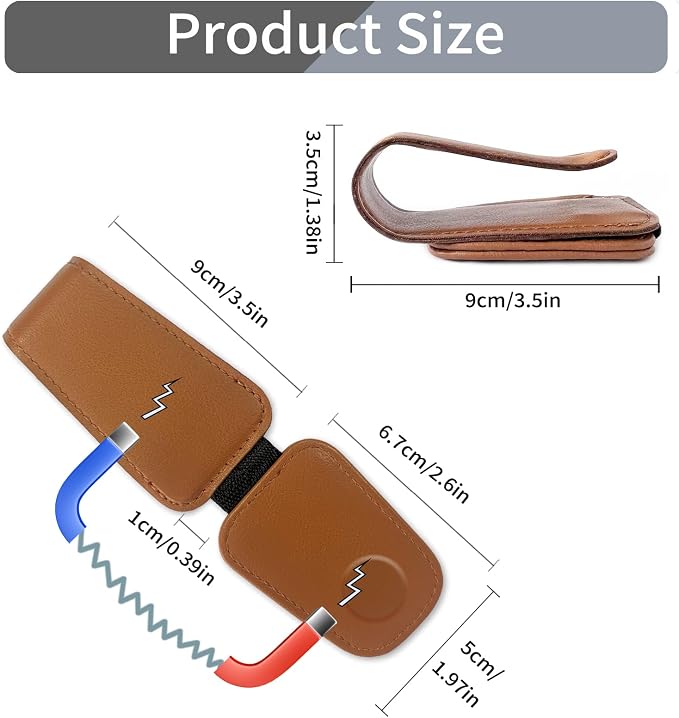 TILDOSAC 2 Pack Sunglasses Holder for Car Visor, Leather Magnetic Sunglass Holder for Car with Clip(Brown+Pink)