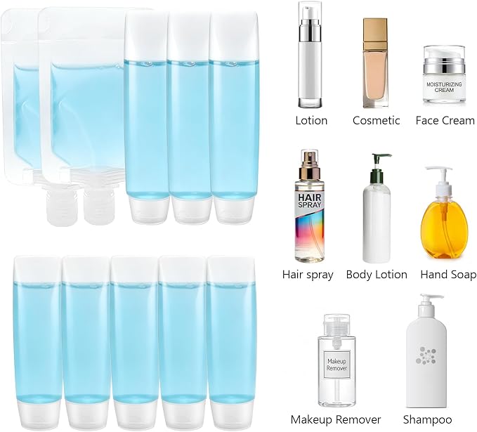 13pack Travel Bottles for Toiletries TSA Approved Leak Proof Travel Size Bottles with Toiletry Bag (BPA Free) travel containers for liquids Ideal for shampoo, lotion, sunscreen, perfume & more