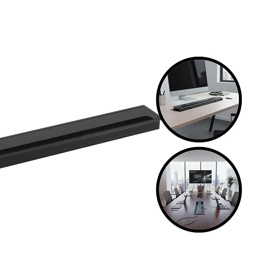 Desktop Cable Management Cover for Desk Organization - Aluminum Alloy Cable Box with Brush Seal (Black, 8.0x40.0x2.8 cm)
