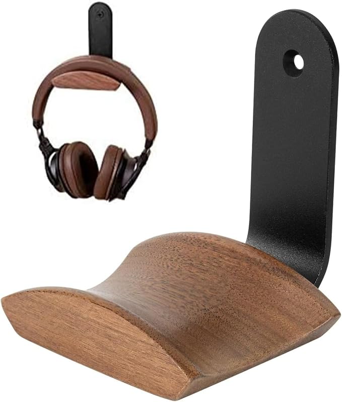 Headset Holder with 6cm Wide Walnut Headrest,Headphone Wall Mount Holder with Adhesive Tape and Screw, Headphone Stand for Over Ear and Gaming