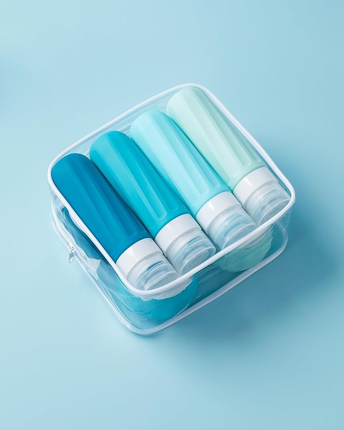 Mrsdry Travel Size Toiletries 8 Pack, TSA Approved 3oz Silicone Squeeze Bottles & Cream Jars with Clear Travel Bag