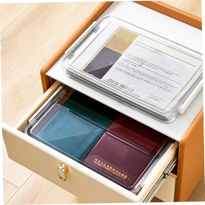 Sewroro Stackable Desktop File Cabinet Small Document Storage Box with Lid Office File Organizer Tray for Home and Office Paper Filing