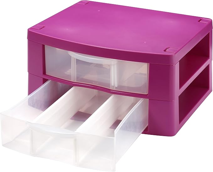Locker Drawer. Includes 2 Removable Drawer Dividers. Heavy Duty. Fits 12" Wide Locker (Magenta Double)