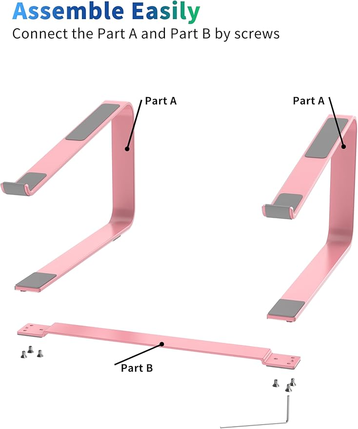 SOUNDANCE Laptop Stand for Desk, Ergonomic Metal Computer Riser for 12-17.3 Inch Laptops, Heavy Duty Stable Desktop Holder, Improves Eye Level & Workspace Organization, Pink
