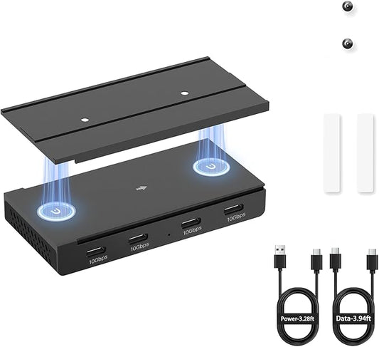 EJAY 10Gbps Magnetic USB-C Hub, 4-Port USB 3.2 Gen2 Data Transfer, Includes Sliding Rail, Screws and Sticky Pads for MacBook Laptop PC, Black
