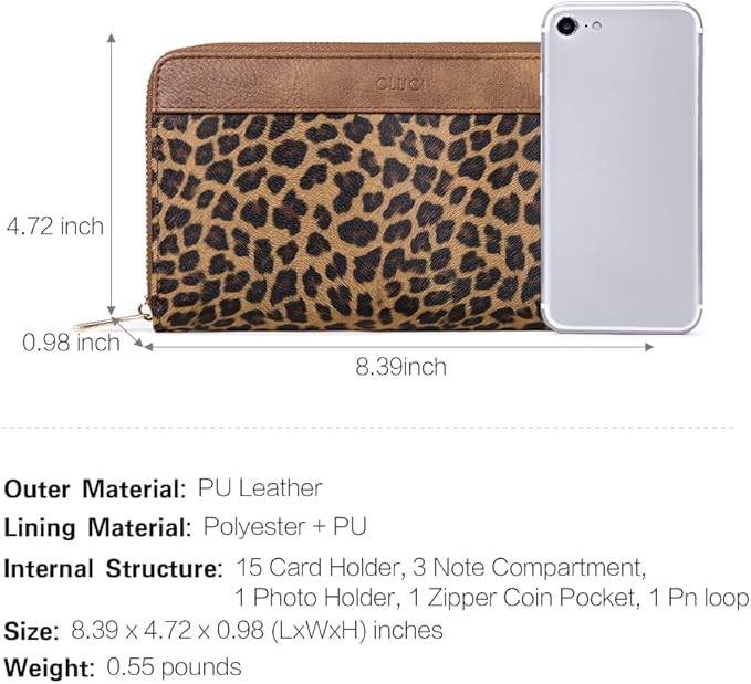 CLUCI Women Wallet Large PU Leather Wristlet Purse for Women RFID Blocking Zip Around Card Holder Ladies Travel Clutch | RFID, Bifold, Wristlet, Large