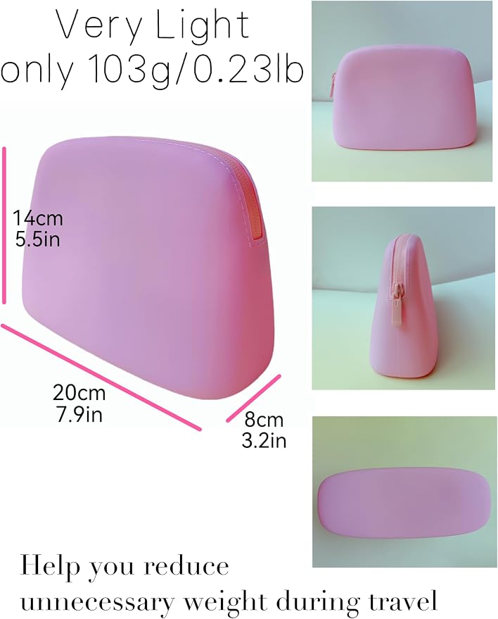 Foldable Silicone Makeup Bag Large Capacity and Lightweight Toiletry Bag for Travel Waterproof Cosmetic Bag with Zipper for Women Girls (pink)