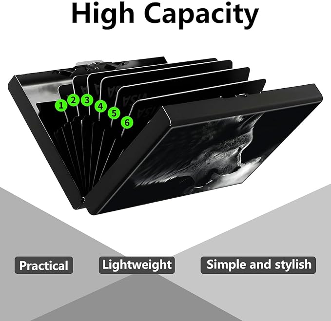 Credit Card Holder, Winter Wolf Howling Design Mini RFID Blocking Aluminum Wallet Slim Metal Hard Case Shell Travel Wallet ID Case Small Credit Cards Case Business Cards for Women Men Girls