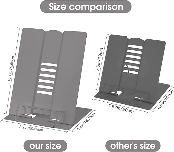 Large Book Stand for Desk Reading Hands Free, MSDADA Book Holder Adjustable Document Cookbooks Holder for Textbooks Tablet Music Books Recipe (Grey)