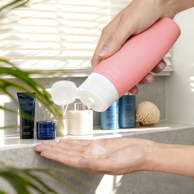 4 PCS Silicone Travel Bottles, 3oz Refillable Toiletries Containers Set, Small Empty Travel Size Bottles for Shampoo, Lotion, Shower Gel (Bright)
