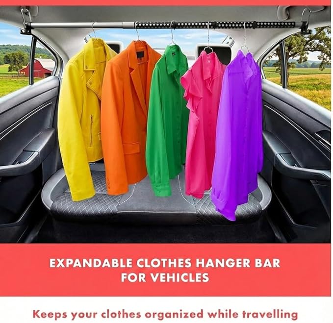 VaygWay Expandable Car Clothes Hanger Bar- Heavy Duty Hanger Metal Storage Suit Rod-Car Hanging Closet Organizer Rack Expandable to 62"- Portable Seat Rack Universal Fit- Car Van Truck RV SUV Fit
