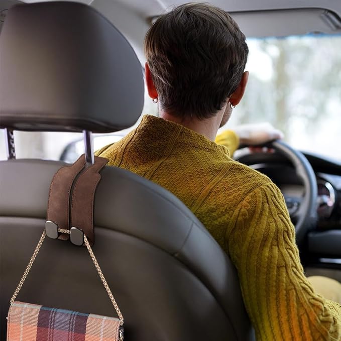Car Seat Back Double Hook - Suede Hook,Support Car Headrest Hooks for Purses and Bags Coat,Universal Hidden Multifunctional Headrest Hooks for Car,for Purses and Bags 2pcs