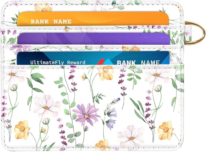 Slim Minimalist Front Pocket RFID Blocking Credit Card Holder Small Wallet Cute Card Cases for Women,White Daisy