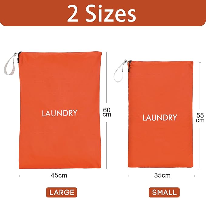 WiseBoy 2-Pack Travel Laundry Bags | Washable Wet Dry Bags for Gym | Odor-Resistant Dirty Clothes Organizer | Waterproof Swimsuit & Workout Gear Pouch with Heavy-Duty Zipper
