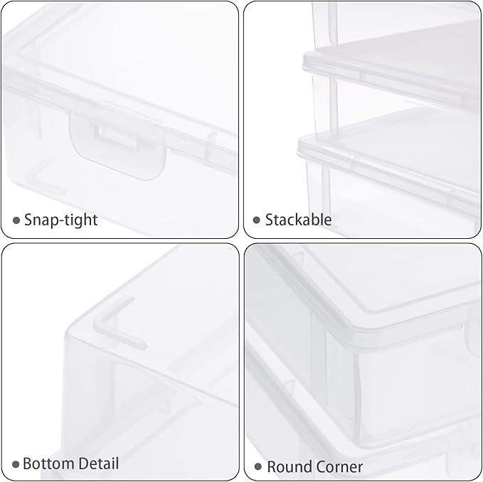 BTSKY Clear Plastic Storage Box with Flap Lid, Multipurpose Craft Organizers and Storage Box Art Supply Storage Organizer Plastic Sewing Box for Beads Pencils Notebooks, 4 Pack Medium