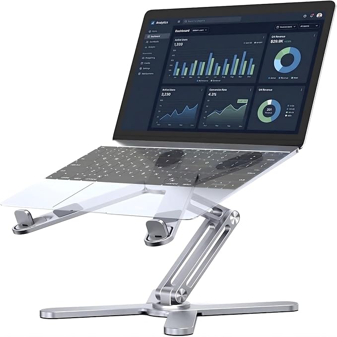 Atizzy 360 Rotating Laptop Stand for Desk, Ergonomic Foldable Aluminum Computer Riser, Adjustable Desktop Holder for Desk, Compatible with All Laptops up to 16 Inches, Silver