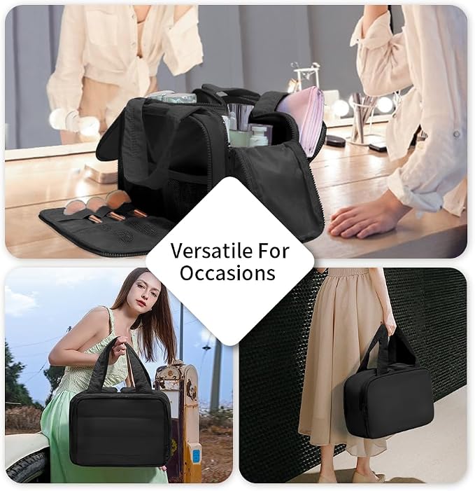 Puffer Travel Toiletry Bag – Large Capacity 11.8”L Makeup Organizer, 4 Compartments, Waterproof Wet/Dry Separation, Ultra-Light Taslan Fabric – Ideal for Business Trips, Gym, Family Vacation, Camping