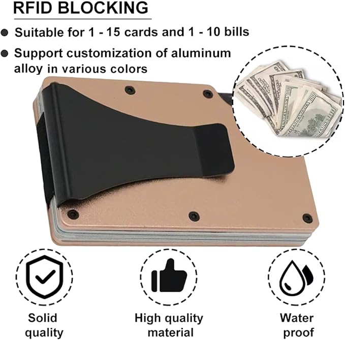 EDGE Metal Wallet for Men - Minimalist Slim Wallet - RFID Blocking Card Holder Money Clip, Smart Wallet - Aluminum Credit Card Holde Clip Gold