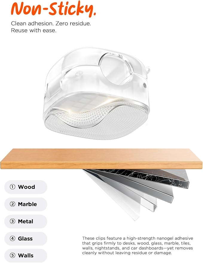 Cable Clips,8 Pack Cord Holder Cord Organizer [1s Lock & Strongest Adhesive] Spring Cord Clips Phone Charger Wire Desk Cable Management Nightstand Home Office School Decor Women Desk,Transparent Clear