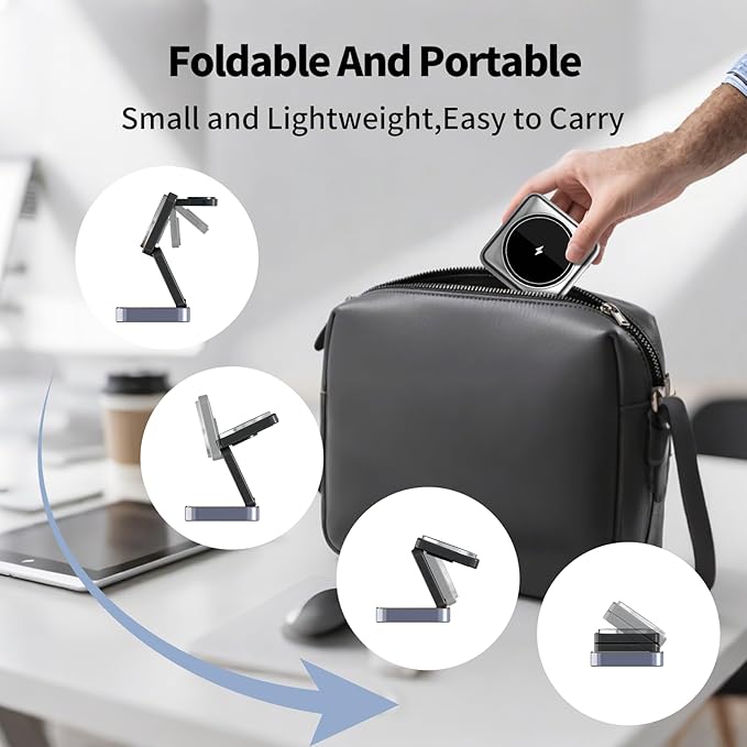 【2026 Upgraded】 Magnetic Wireless Charger 3 in 1, Foldable Charging Station with Night Light for Apple MagSafe Charger, Travel Charger Stand, Nightstand Fast 15W Charging Station (with Adapter)